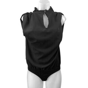 ASTR Women's Black Sleeveless High Neck Keyhole Bodysuit Blouse Tank Top Size XS